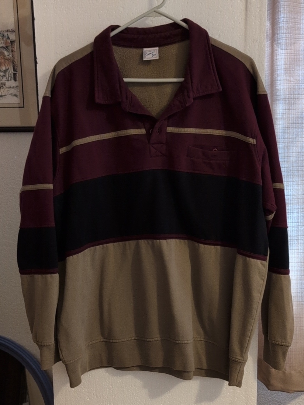 Haband Men's Burgundy, Black & Tan Rugby-Style Pullover